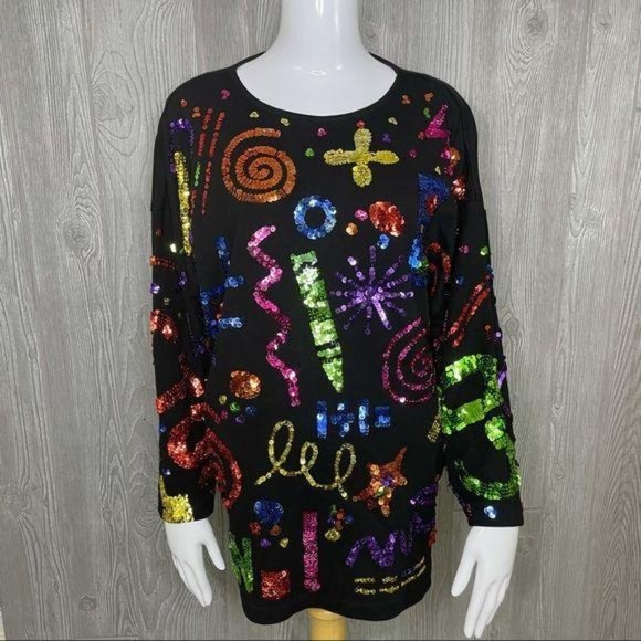 Vintage cotton cedars sequin crossing guard teacher school long sleeve shirt lg - Picture 7 of 9